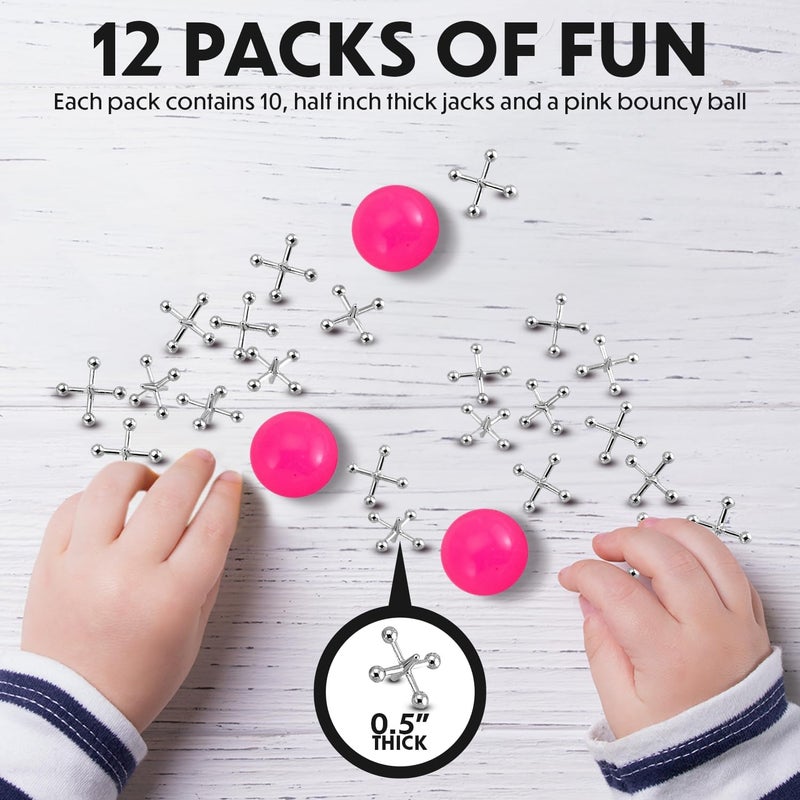 Playbees Metal Jacks Game Set - 12 Sets - Retro Kids' Entertainment with Metallic Jacks and Bouncy Ball - Classic Jacks Game for Fun and Skill Development - Image 2